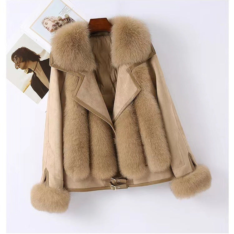 Women's Faux Fox Fur Chenille Jacket with Fur Collar