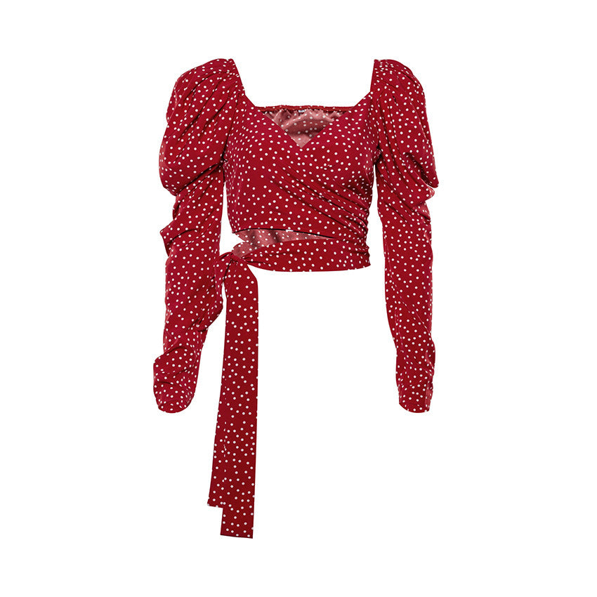 Sexy puff sleeve polka dot shirt