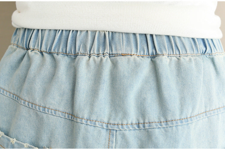 Plus Size Ethnic Style Denim Heavy Embroidery Skirt