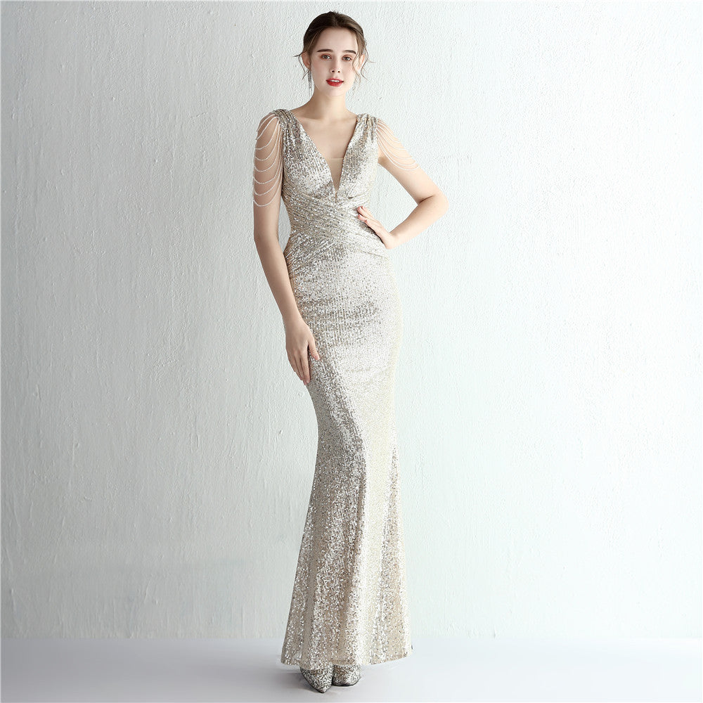 Banquet Temperament Showing Long Sequin Dress