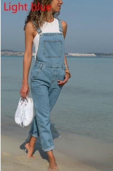 Women's solid color denim overalls