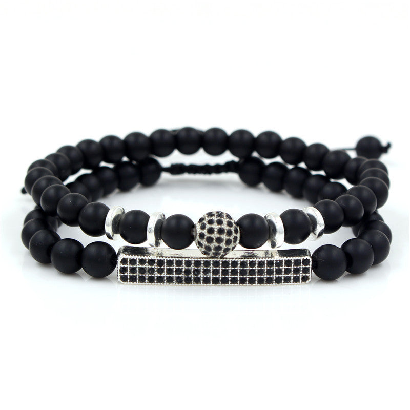 Retro Simple Black Frosted Bracelet Set