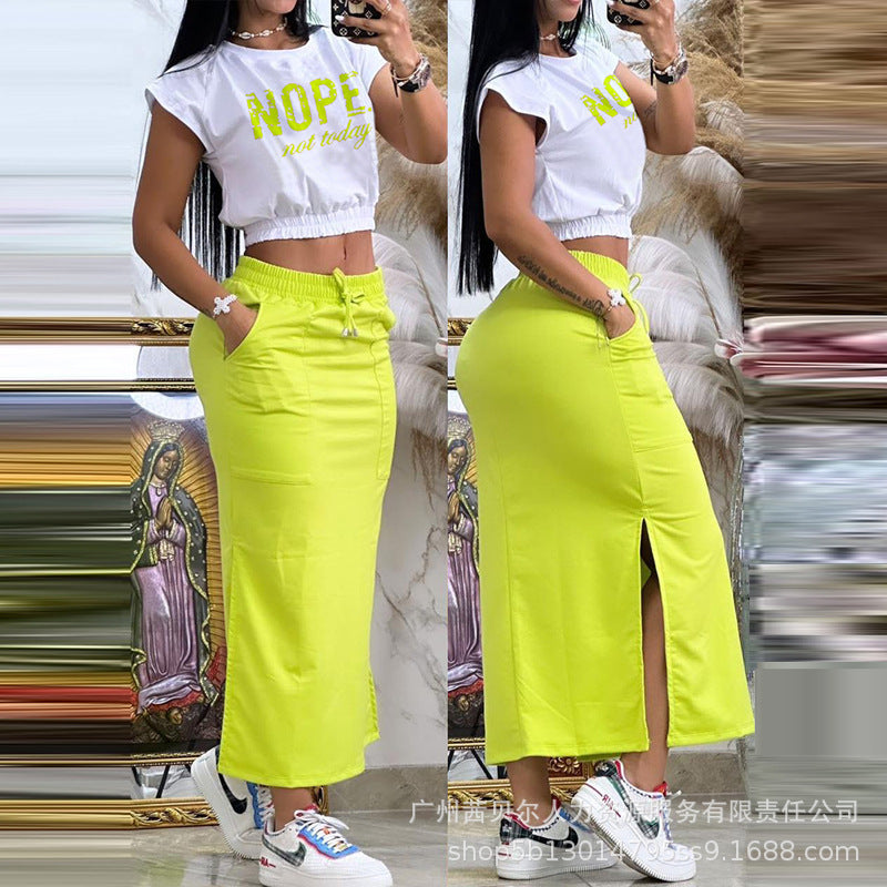 Short-sleeved T-shirt Casual Lace-up Skirt Suit