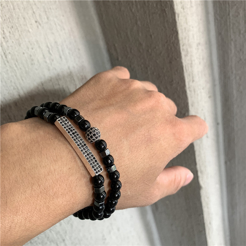 Retro Simple Black Frosted Bracelet Set