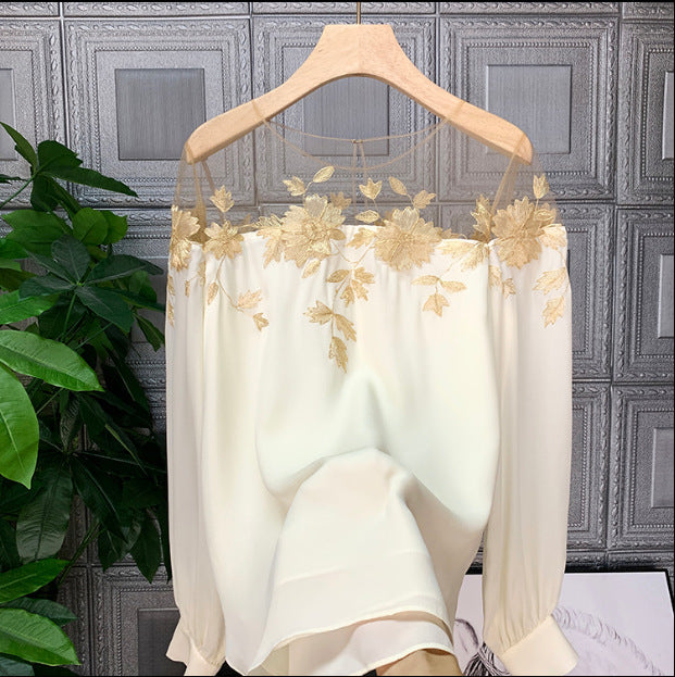 Ladies Long Sleeve Top Elegant Top White Black Retro