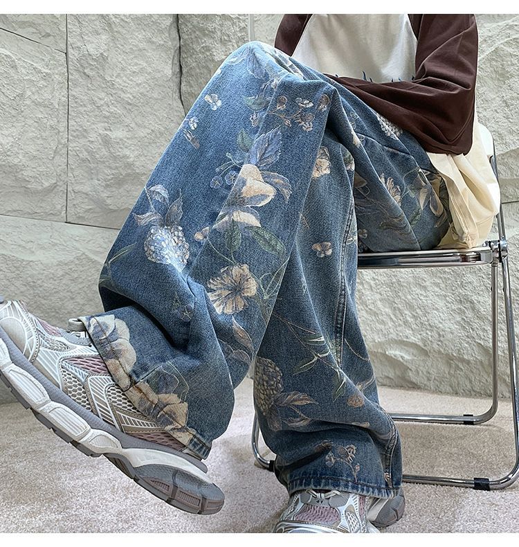 American Retro Worn Jeans Men's Summer Design Sense Niche Straight Fashion Brand Fried Street Ruoshuai