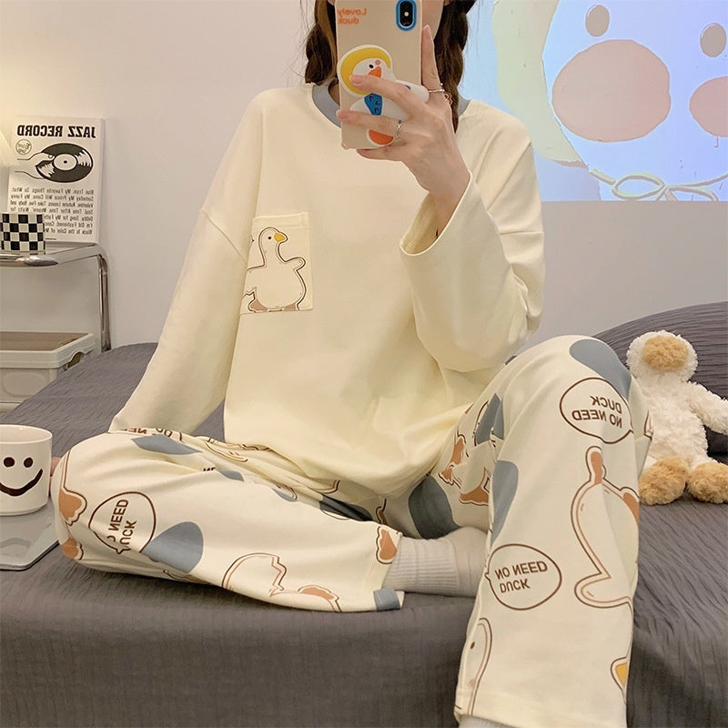 Cartoon Loose And Cute Long-sleeved Pajamas For Women
