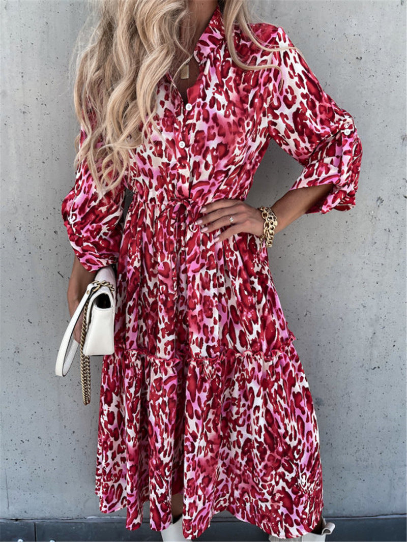Women's Printed Stand Collar Slim Dress