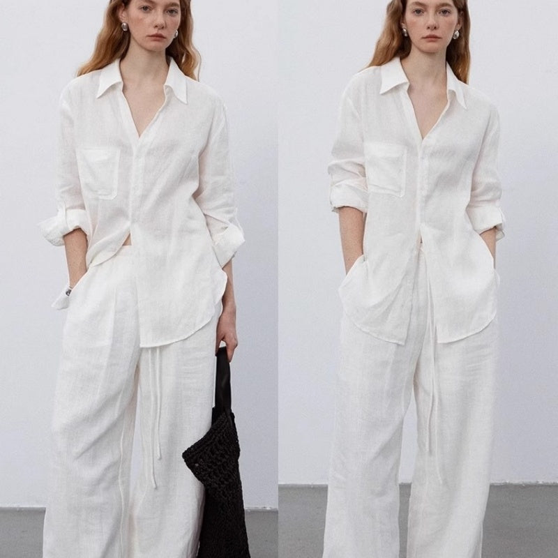 White Linen Shirt Women's Summer Thin Loose Top