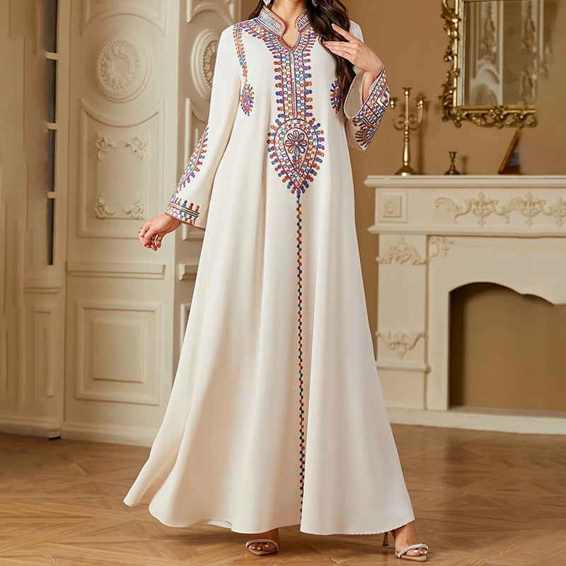 Elegant Arabian Gulf Women's Long Sleeve Floor-Length Dress - For Casual & Party Wear