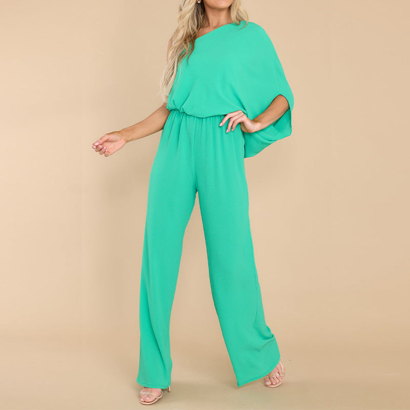 Women's Loose Shoulder Asymmetric Casual Jumpsuit