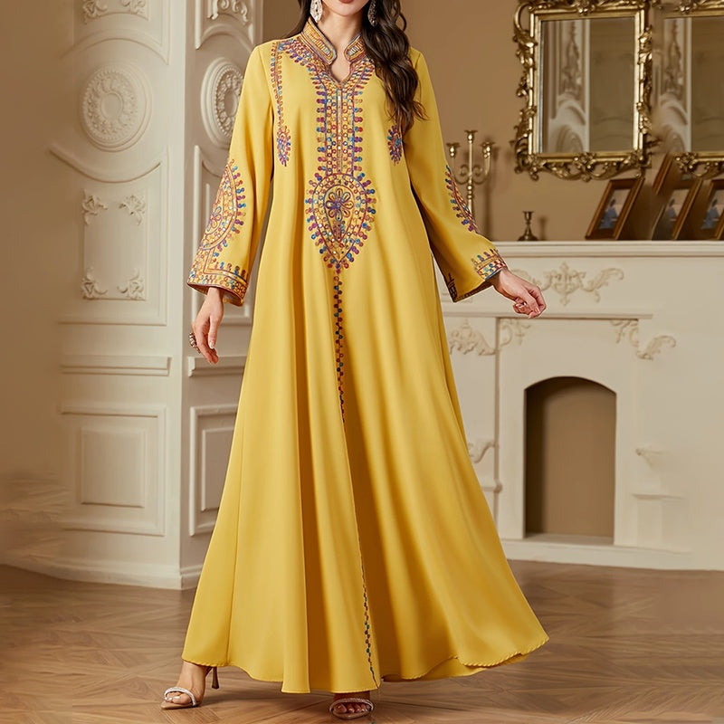 Elegant Arabian Gulf Women's Long Sleeve Floor-Length Dress - For Casual & Party Wear