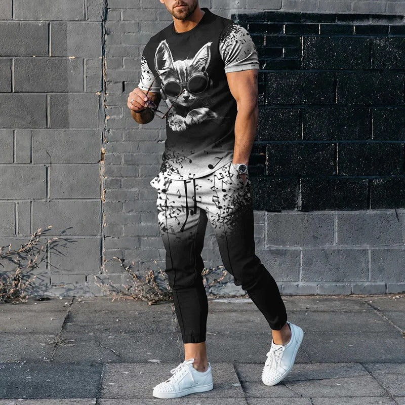 Short-sleeved Cotton-like Fashionable Printed Thin Suit