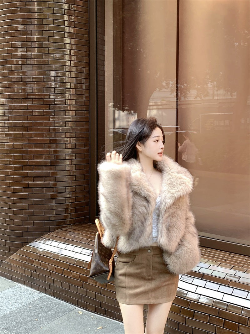 Women's Winter Large Lapel Short Artificial Fur Upper Garment