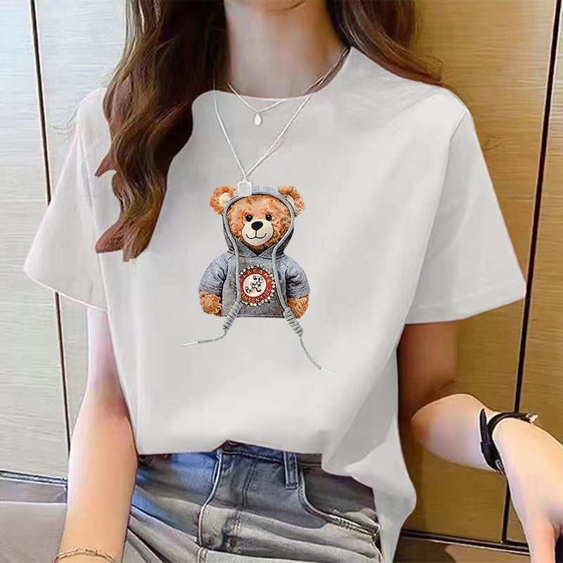 Women's Cute Bear Plus Size Cotton Short Sleeve T-shirt