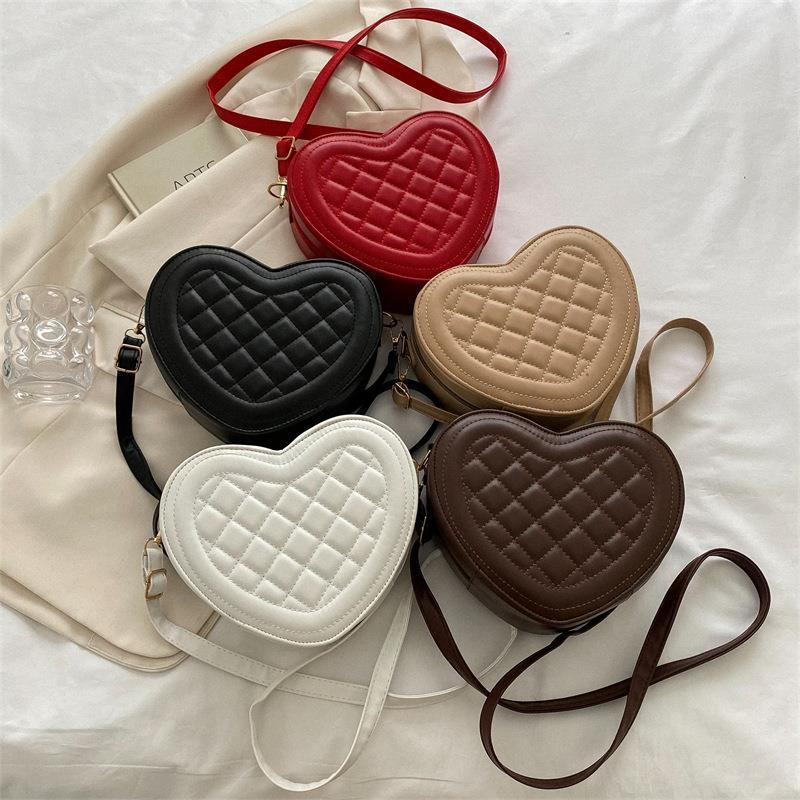 Women's Fashion Solid Color Rhombus Love-shaped Shoulder Crossbody Bag