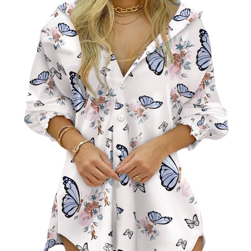 Printed Ladies Long-sleeved Shirt Dress