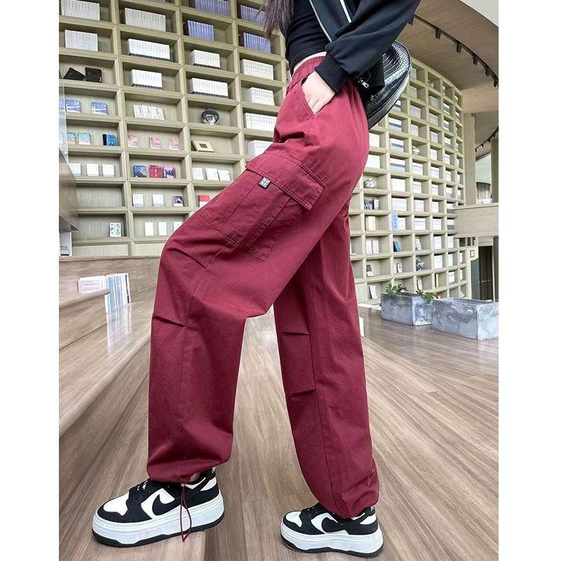 Drawstring Tooling Style High Waist Design Sense Ankle-tied Sports Wide-leg Pants