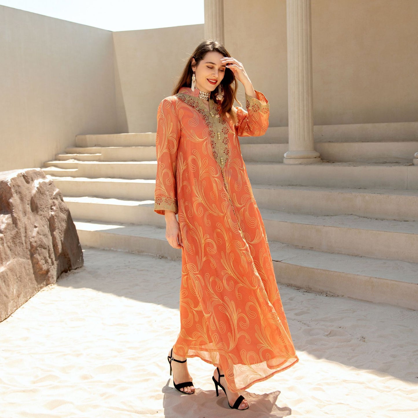 Muslim Spring Summer Middle East Embroidered Swing Dress