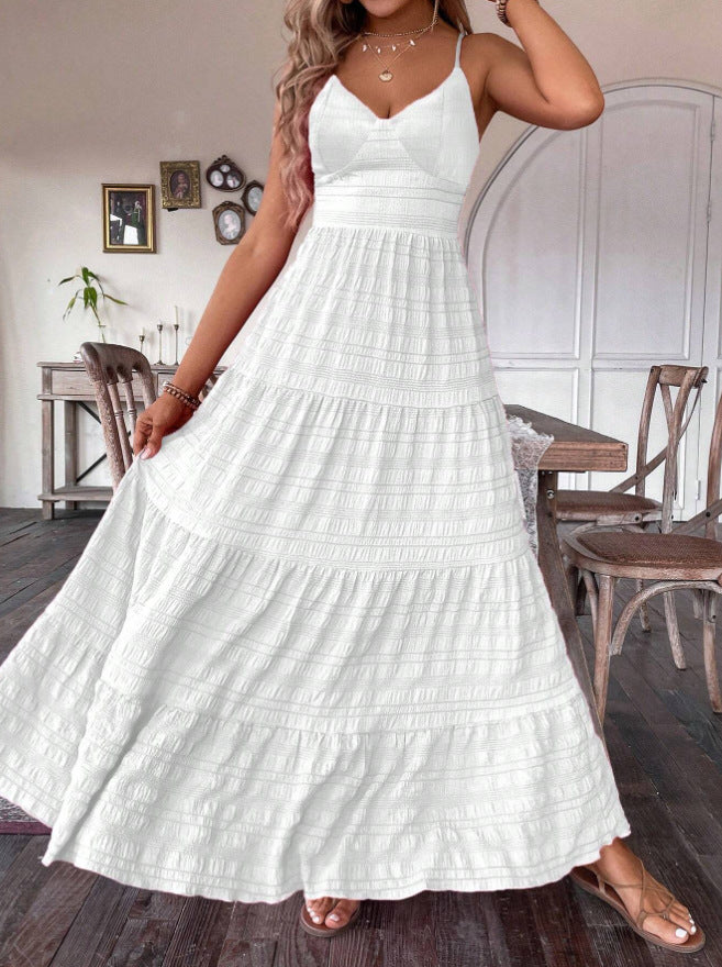 V-neck Strap Back Strap Solid Color Dress