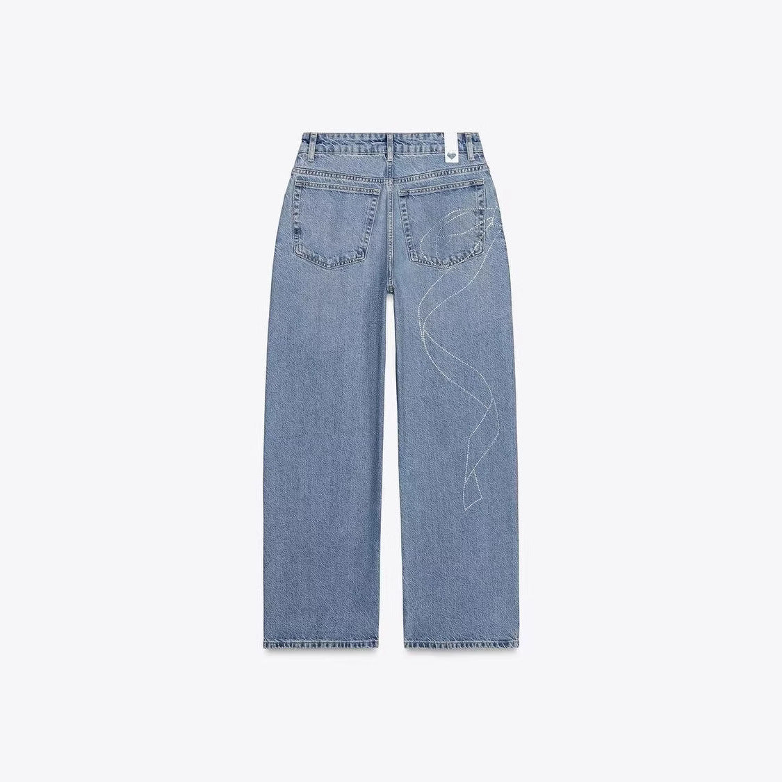 Leisure Anti-aging Wide Leg Straight High Waist Rhinestone Jeans
