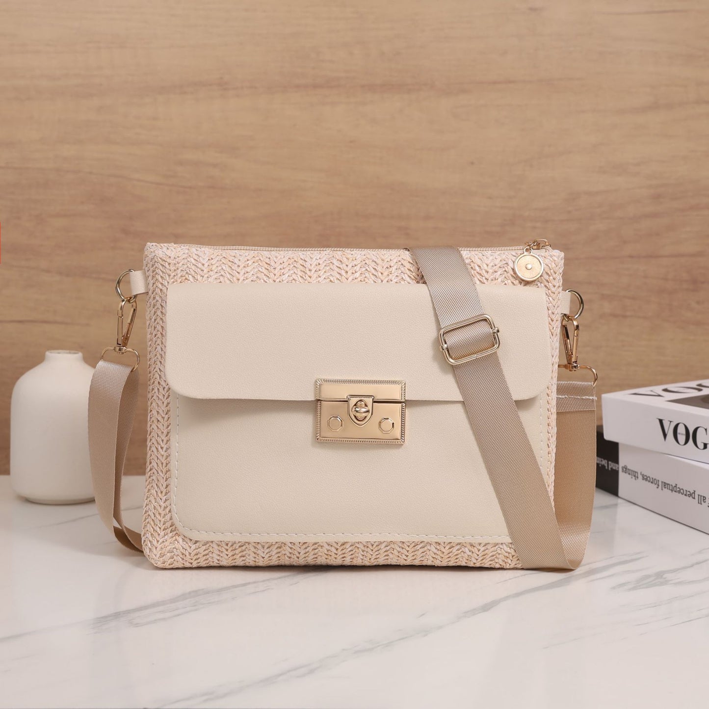 Straw Shoulder Bag Solid Color Crossbody