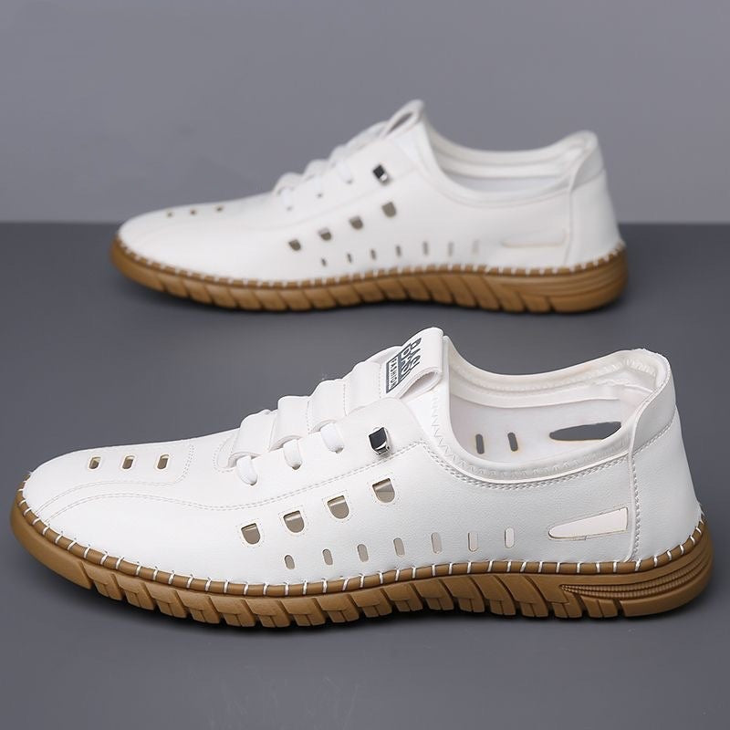 Hole Shoes Soft Bottom Men Slip-on Leather Sandals