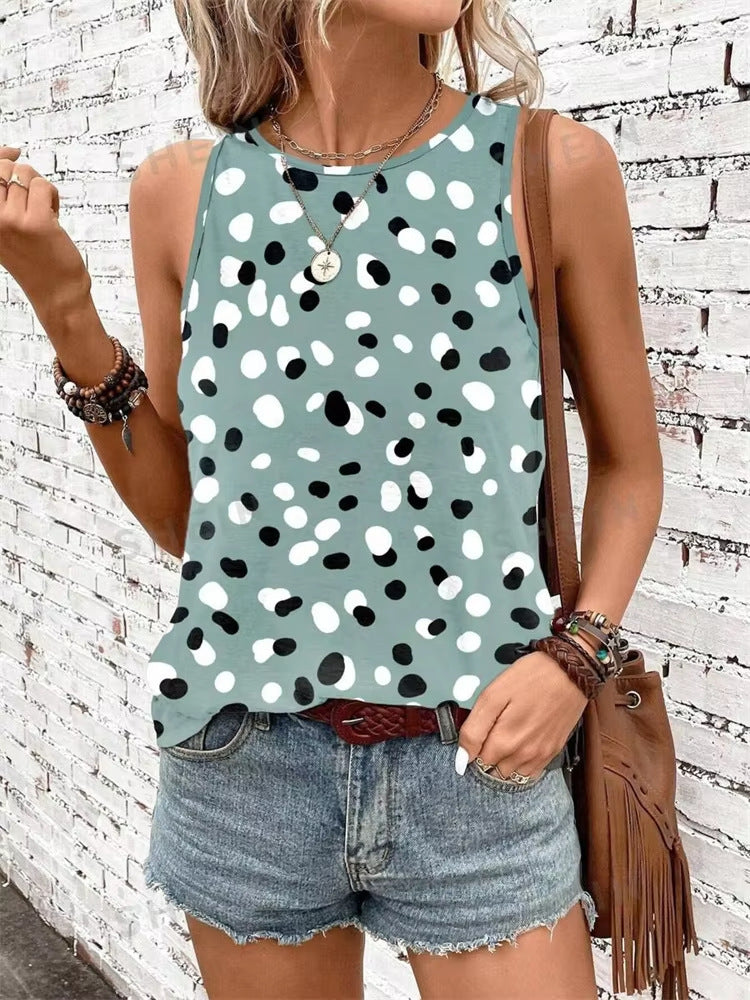 Casual Flow High Quality Leopard Print Round Neck Vest