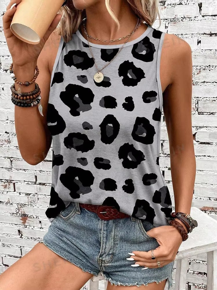 Casual Flow High Quality Leopard Print Round Neck Vest