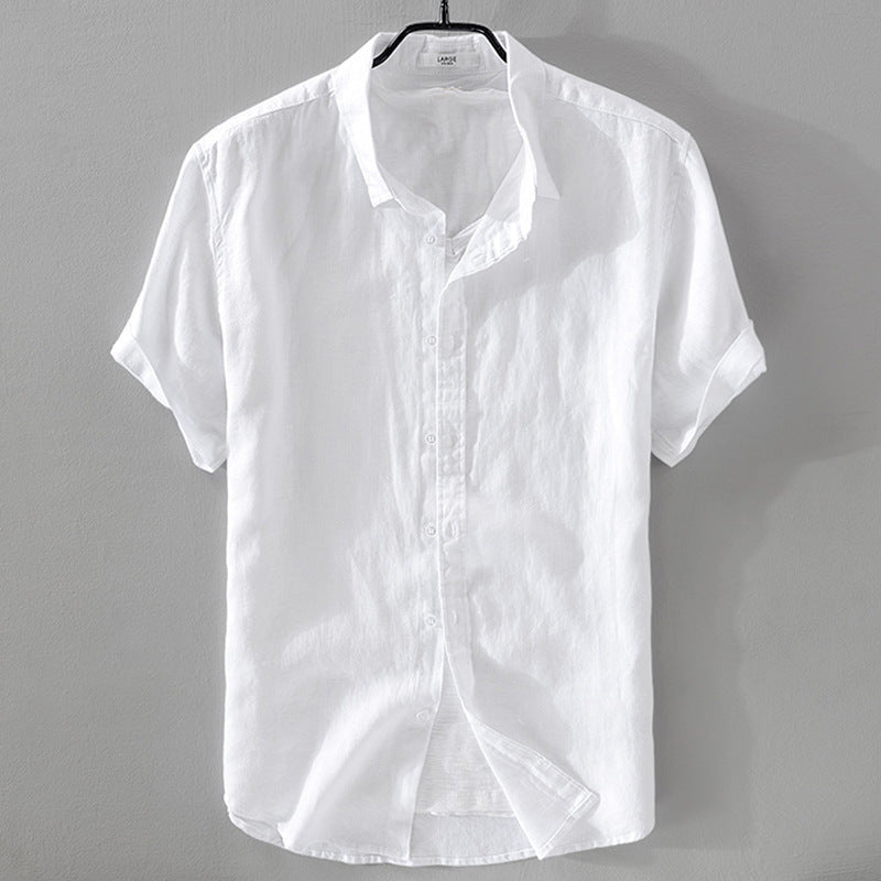 Short Sleeve Breathable Pure Linen Shirt For Men