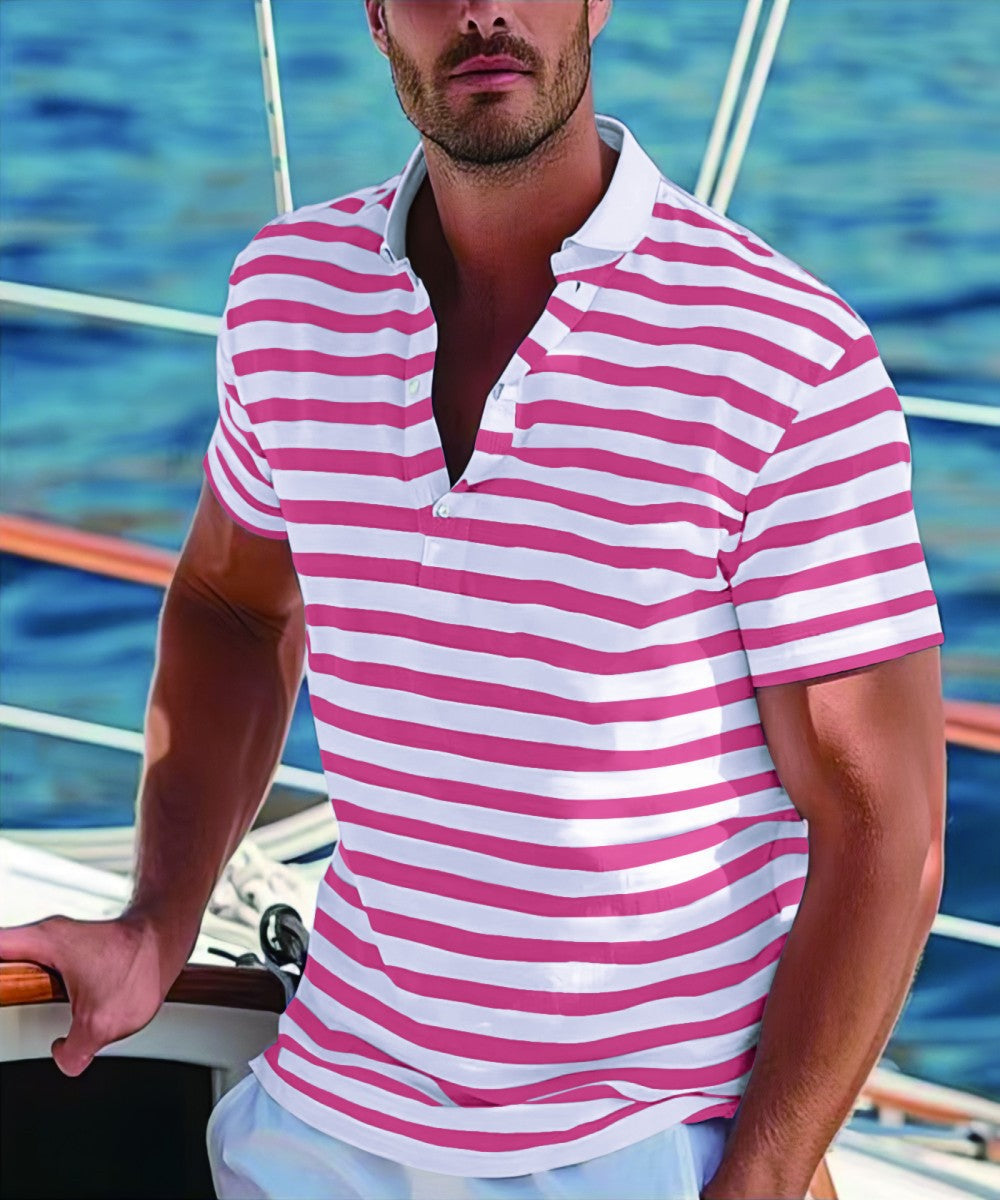Men's Short-sleeve Polo Shirt Striped Casual Top
