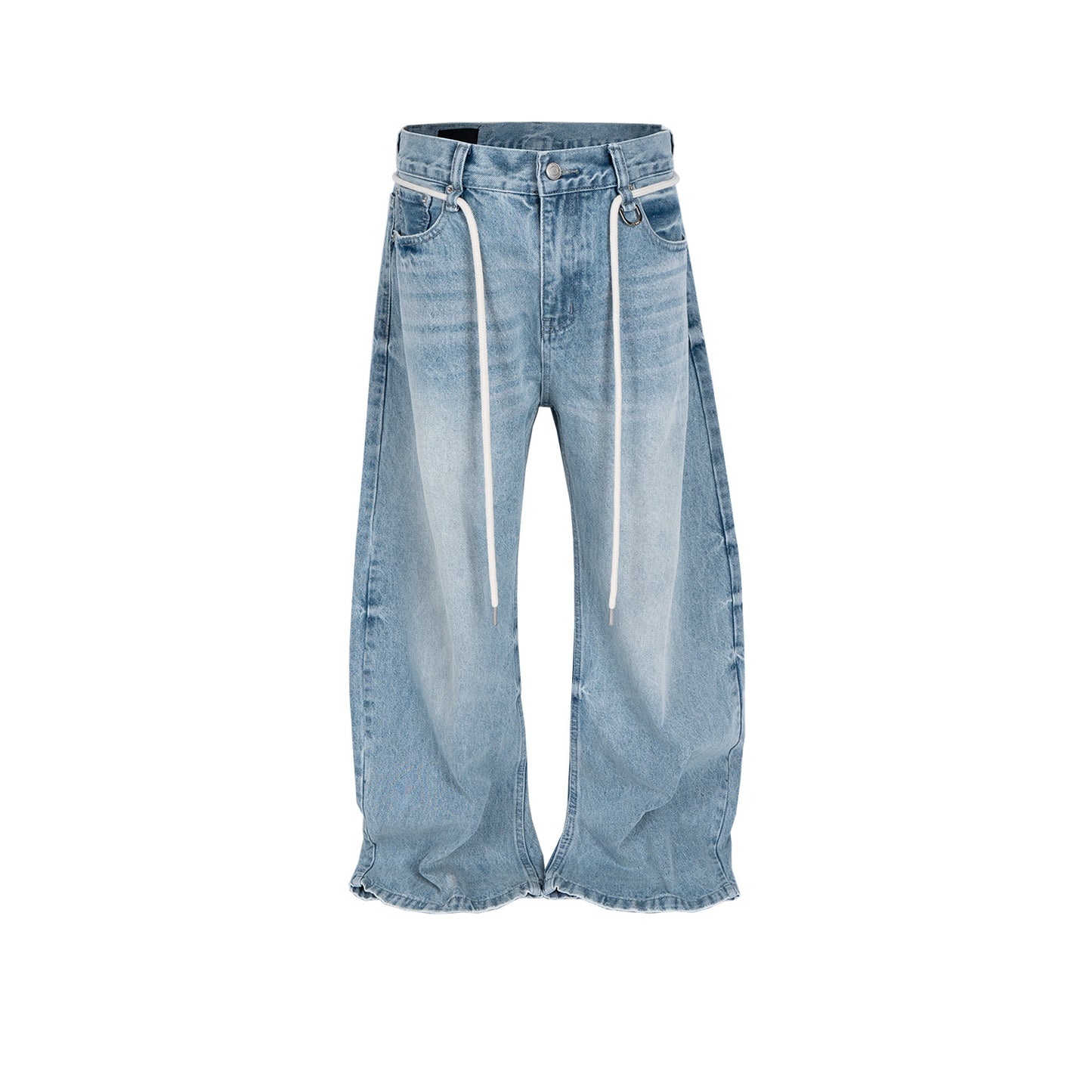 Vintage Washed Jeans With Drawstring Belt