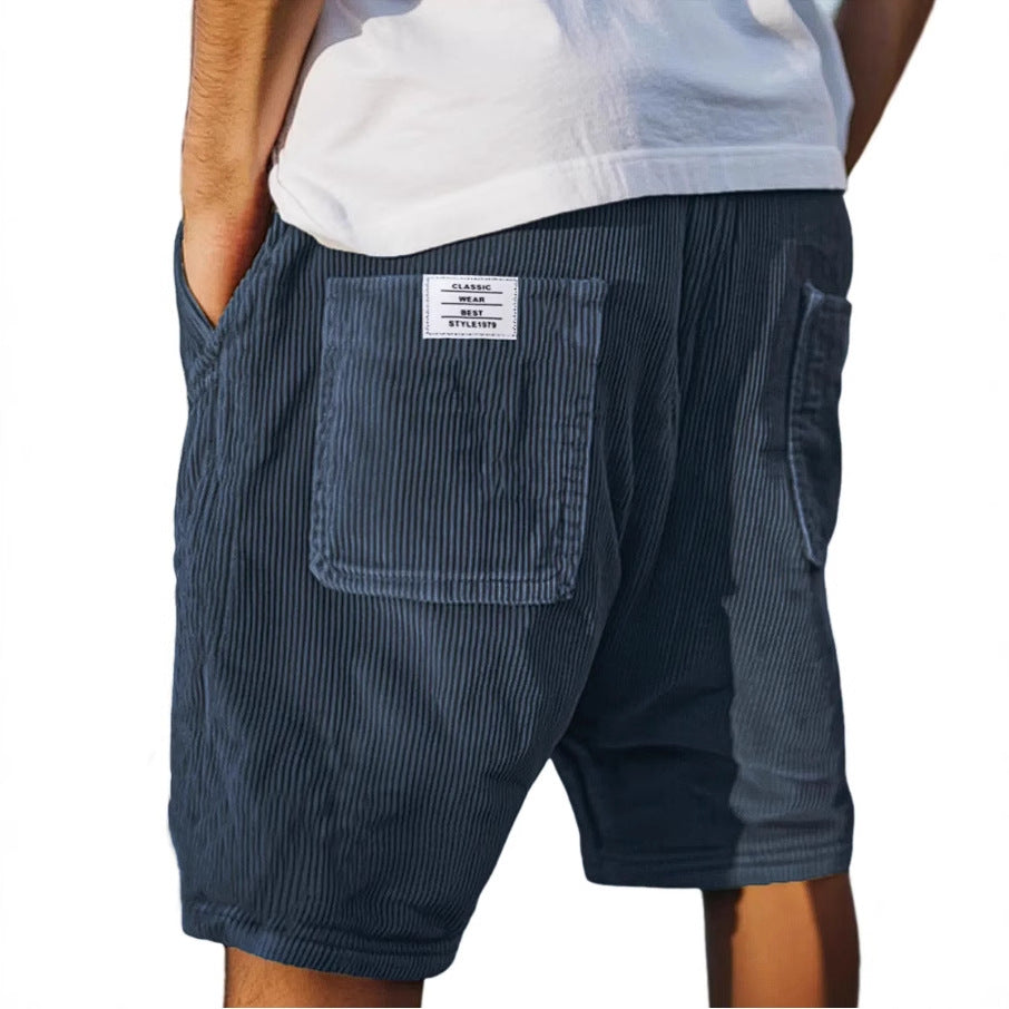 Men's Multi-pocket Embroidery Mark Corduroy Shorts