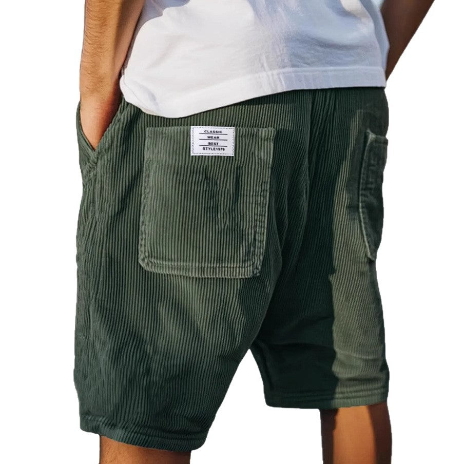 Men's Multi-pocket Embroidery Mark Corduroy Shorts
