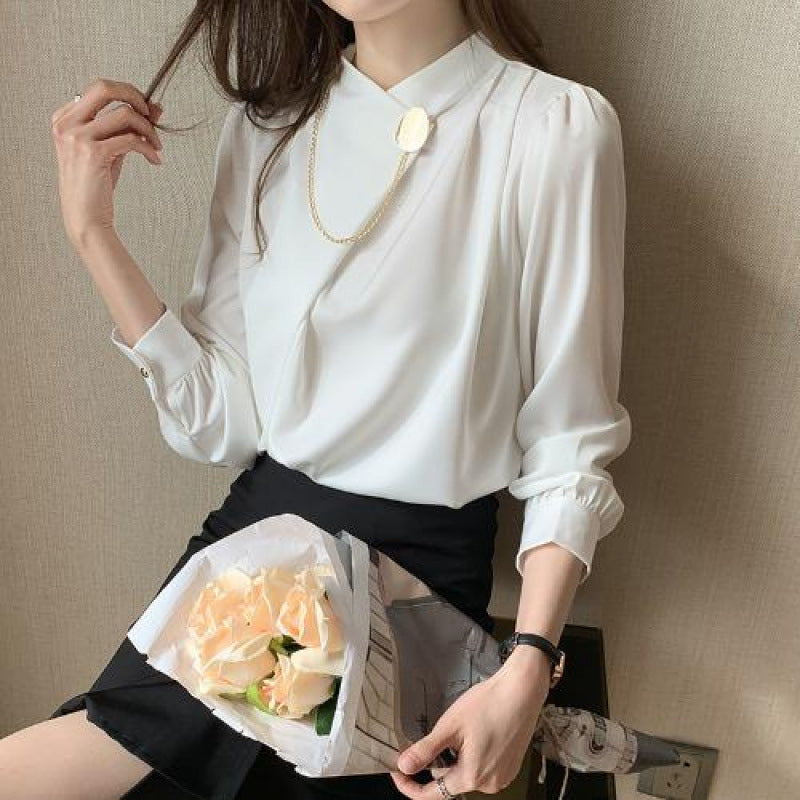 Professional Style Draping Satin Chiffon Top