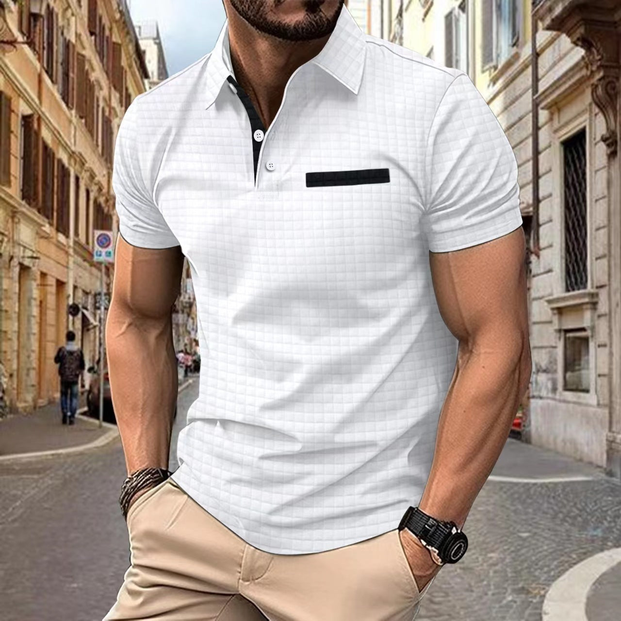 Polo de sport homme à carreaux jacquard et boutons