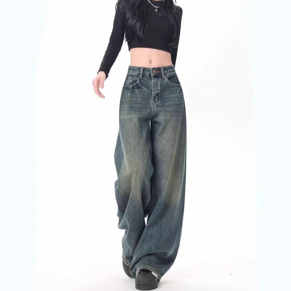 High Waist Drooping Versatile Mop Pants Wide Leg Jeans