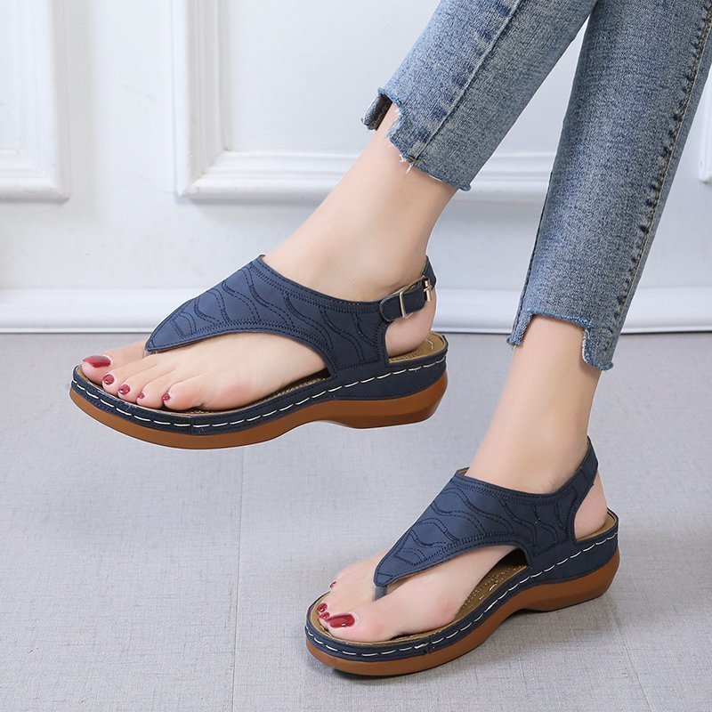 Casual Sandals Wedge Heel Solid Color Flip Flop