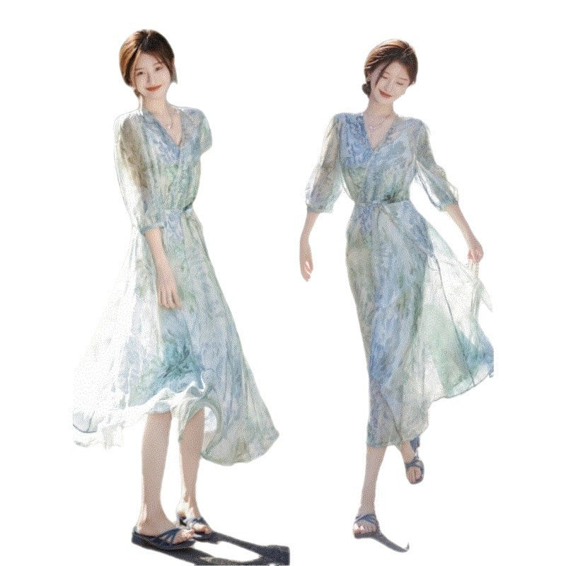Fashion French Floral Dress Female