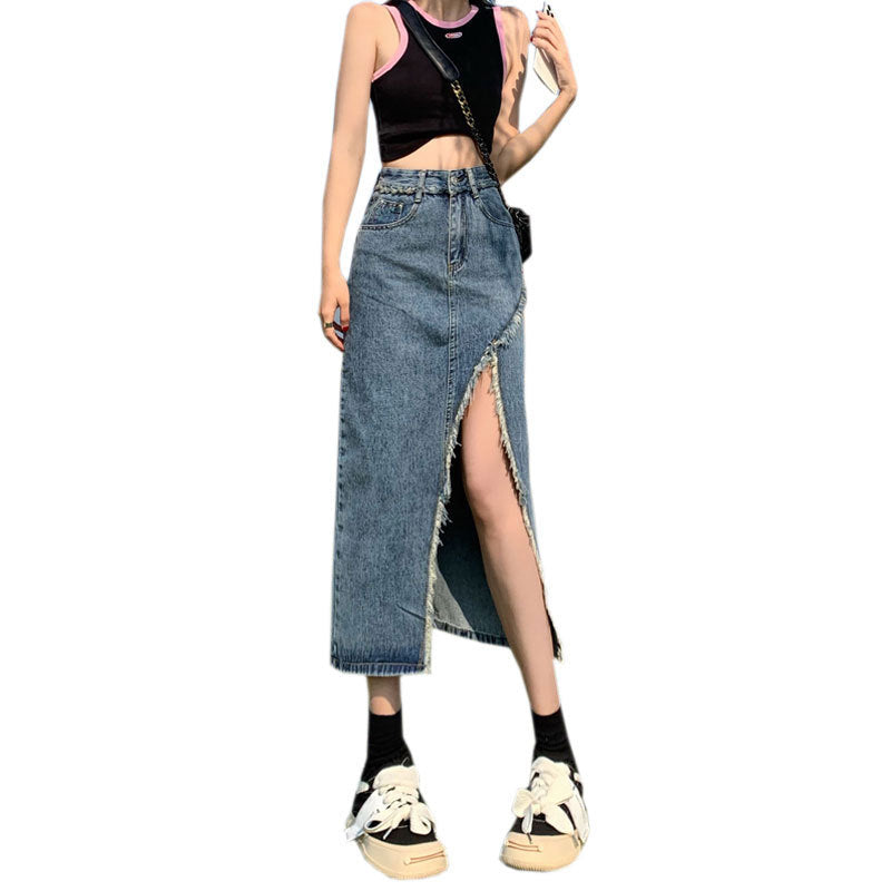 Irregular Slit Denim Skirt Ins Style Hot Design
