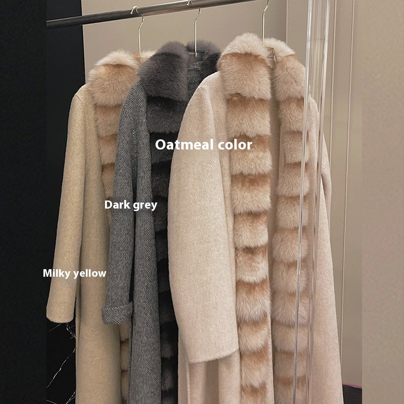 Alpaca Wool Coat with Detachable Fox Fur Collar