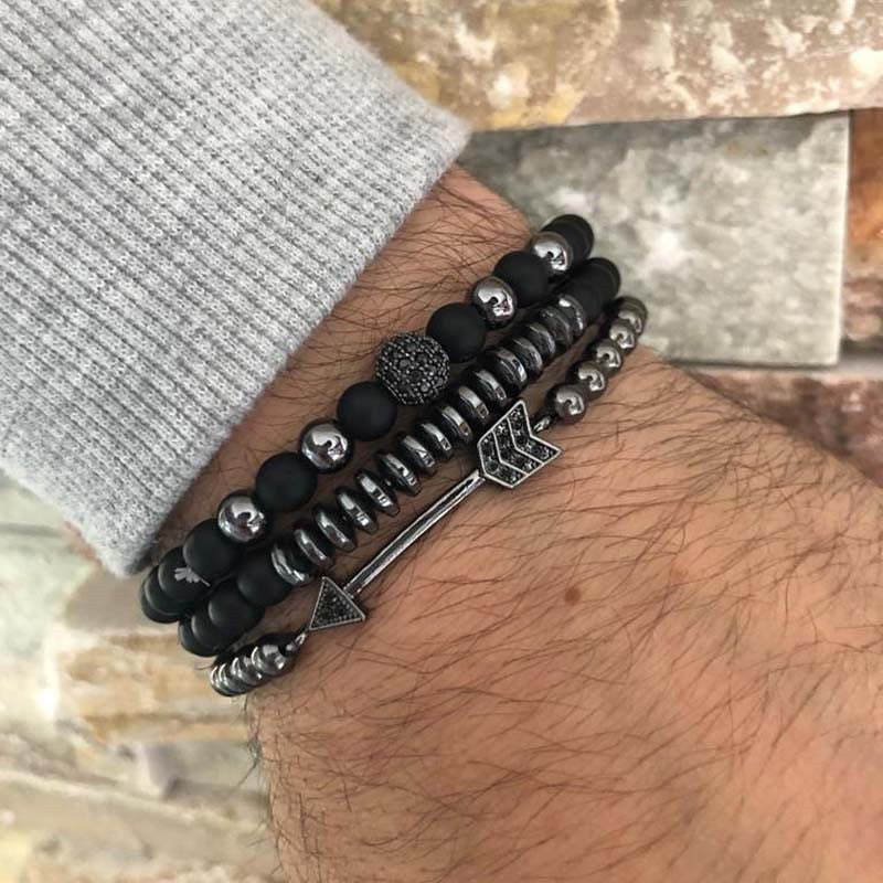 Retro Simple Black Frosted Bracelet Set