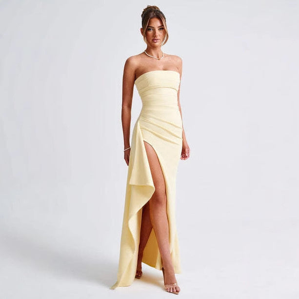 Women's Line Up Collar With Sexy Backless High Slit Dress