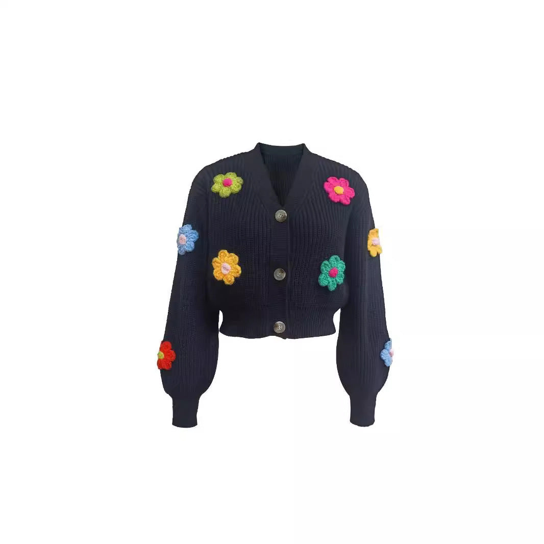 Sweet Flowers Pattern Sweater Cardigan
