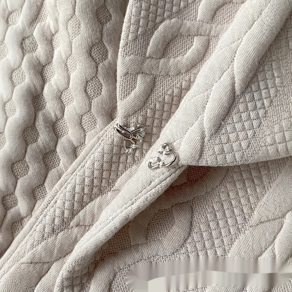 Womens Knitted Jacquard Lapel Fitted Waist Long Sleeve Coat