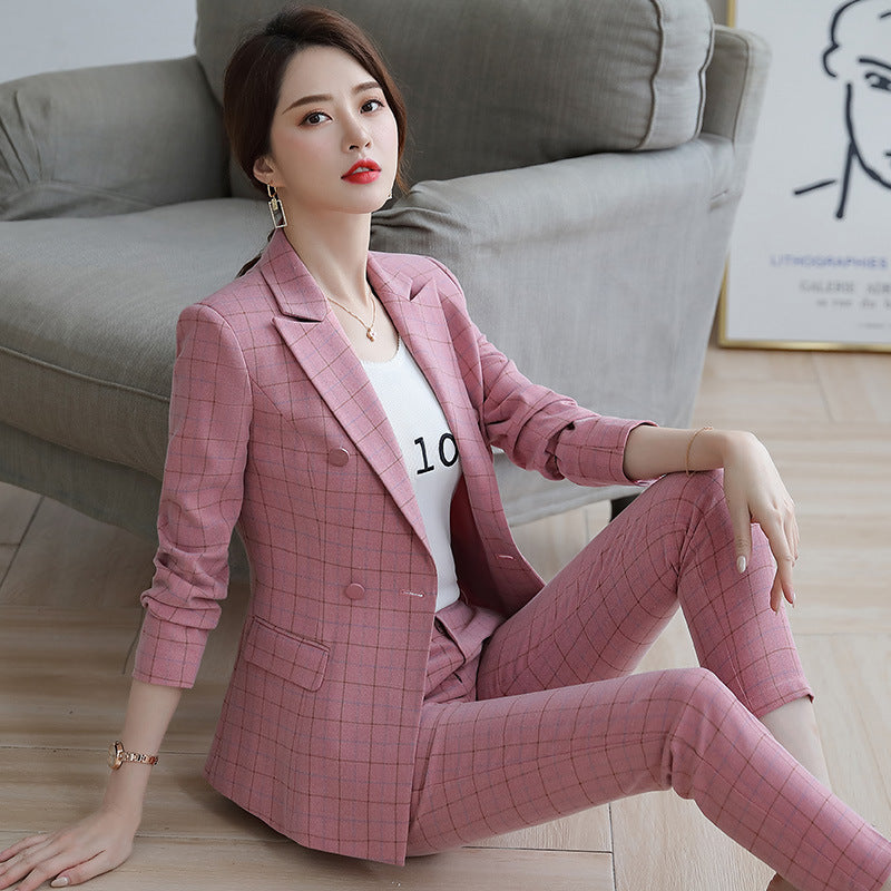 Women's Plaid Suit Jacket Slim Professional Suit