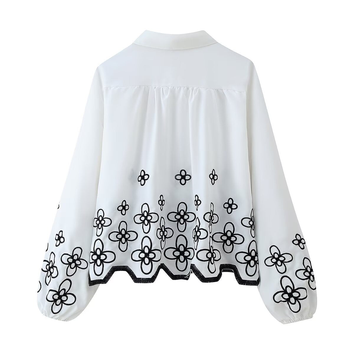 French Style Design Sensitive Diligent Fashion Hollowed-out Flower Embroidered Shirt