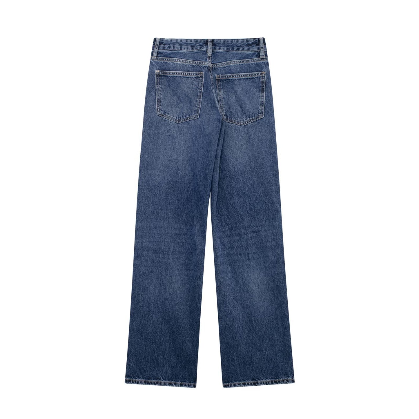 Versatile Mid-waist Straight Wide Leg Denim Trousers