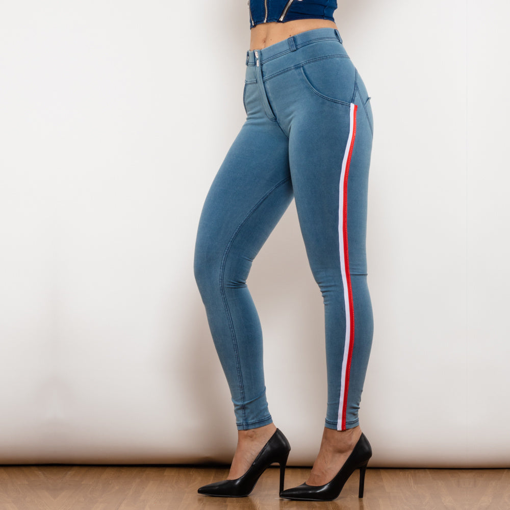 Shascullfites Melody Women's Black Stretch Pencil Jeans Butt Lift Striped Detailing Slim Fit Denim Jeggings