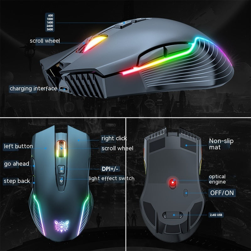 USB Charging Luminous 24g Wireless Gaming Mouse Bluetooth